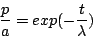 \begin{displaymath}
\frac{p}{a} = exp(-\frac{t}{\lambda})
\end{displaymath}